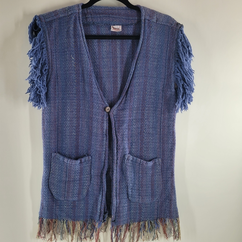 Gypsy Rose Hand Woven in Nepal Boho Fringe Vest Rare